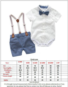 Summer Baby Boy Gentleman Suit Baby Romper Suspender Pants Two-piece British Style Handsome Dress