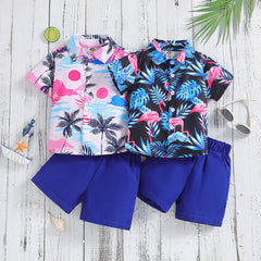 Summer New Boys' Short-sleeved Printed Shirt And Shorts Two-piece Set