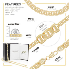 14K Gold Filled Mariner Chain Necklace 24" 6.8 mm