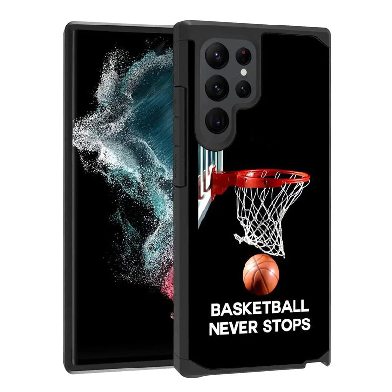 BWOOLL Hybrid Armor Case For Samsung Galaxy S23 Ultra Basketball Design Dual Layer Shockproof