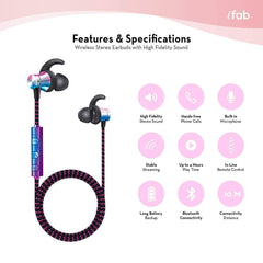 iFab Wireless Neckband Earbuds with Microphone and Control Buttons