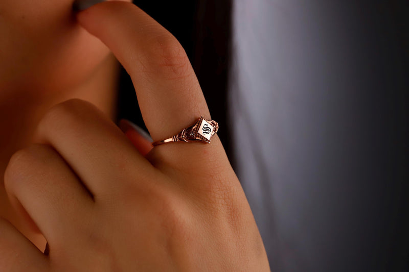 Gothic Initial Signet Ring • Customizable Dainty Pinky Jewelry