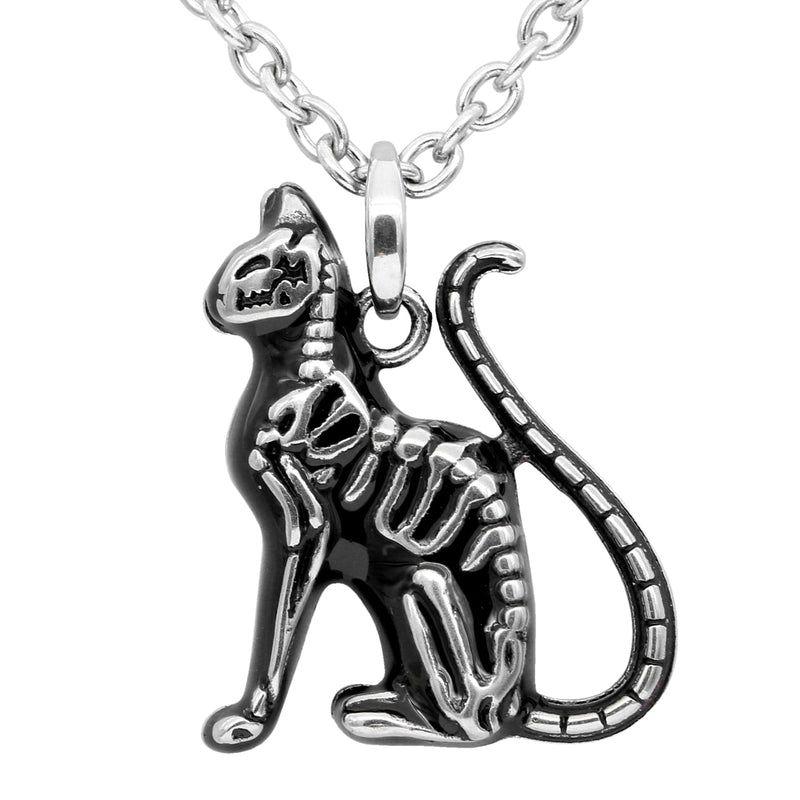 Mini Cat Skeleton Necklace Gothic Bone Pendant For Women