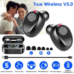 True Wireless V5.0 Earbuds with LED Display Magnetic Charging Dock